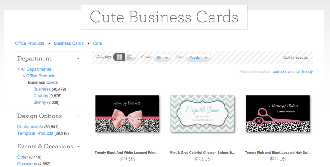 Pre-made business cards catalog sample