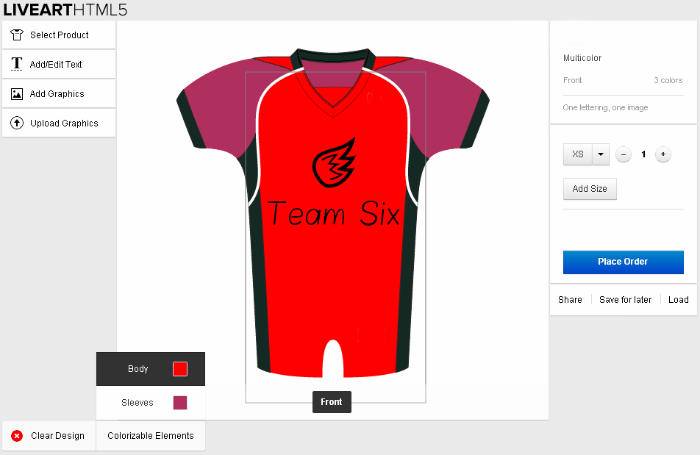 Designing uniform with LiveArt HTML5 designer