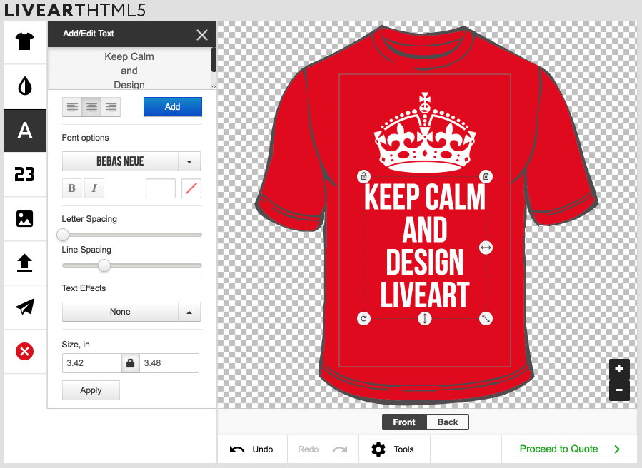LiveArt designer example on red t-shirt