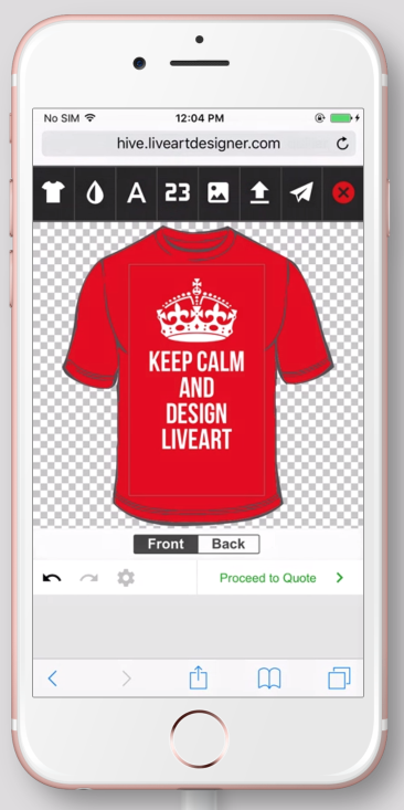 LiveArt designer example on red t-shirt on mobile version