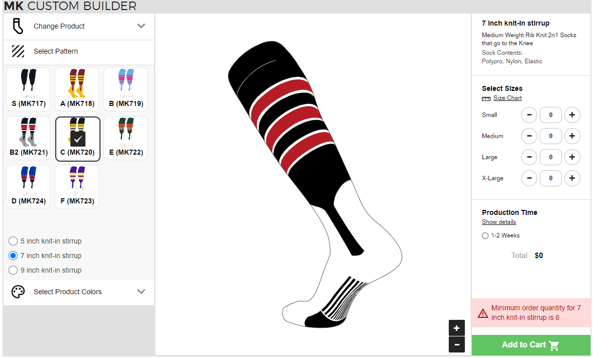 MK Socks website with custom socks builder